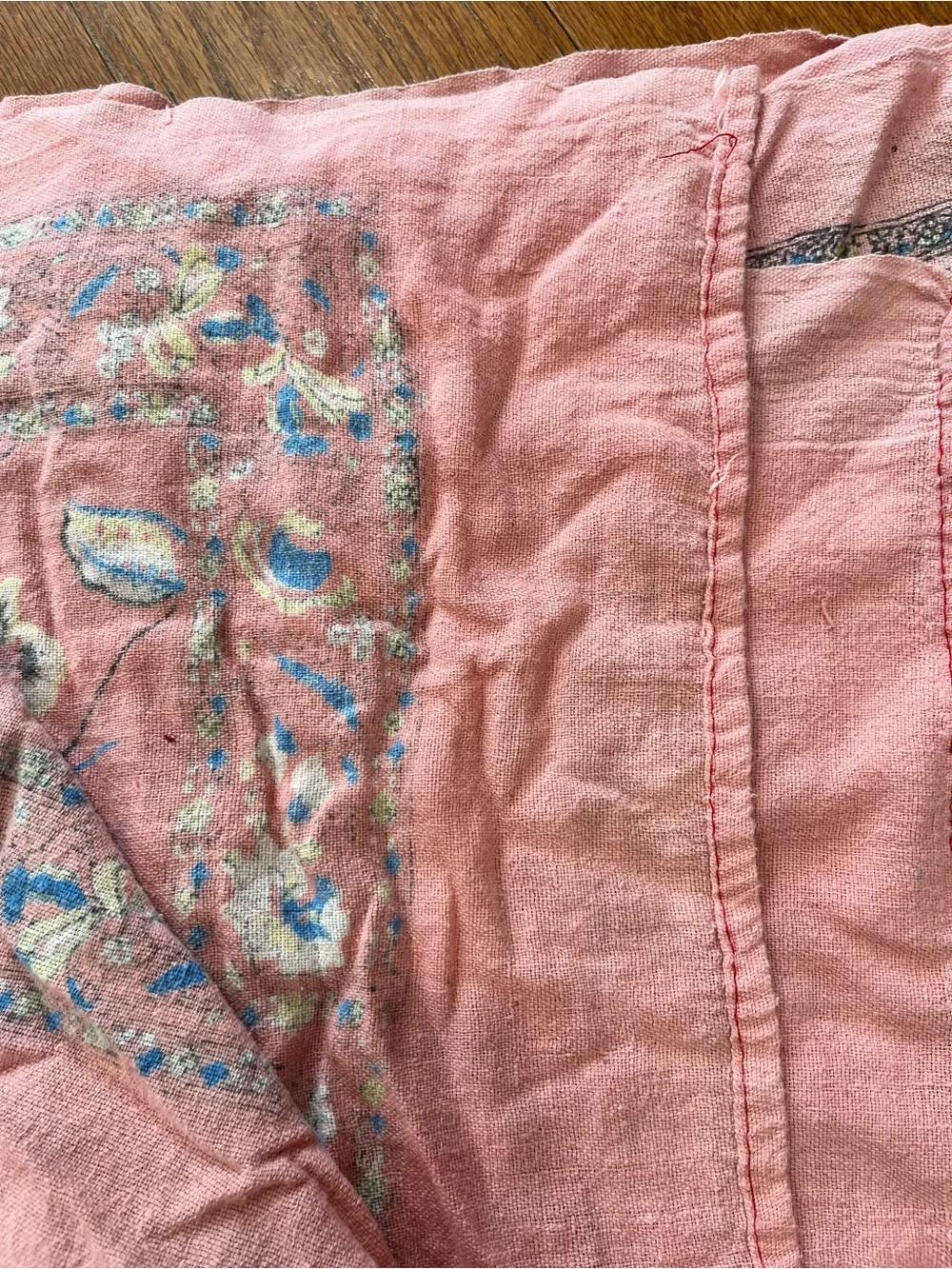 Vintage Indian Hand Block Print Cotton Bedspread - pink blush Floral Boho Quilt